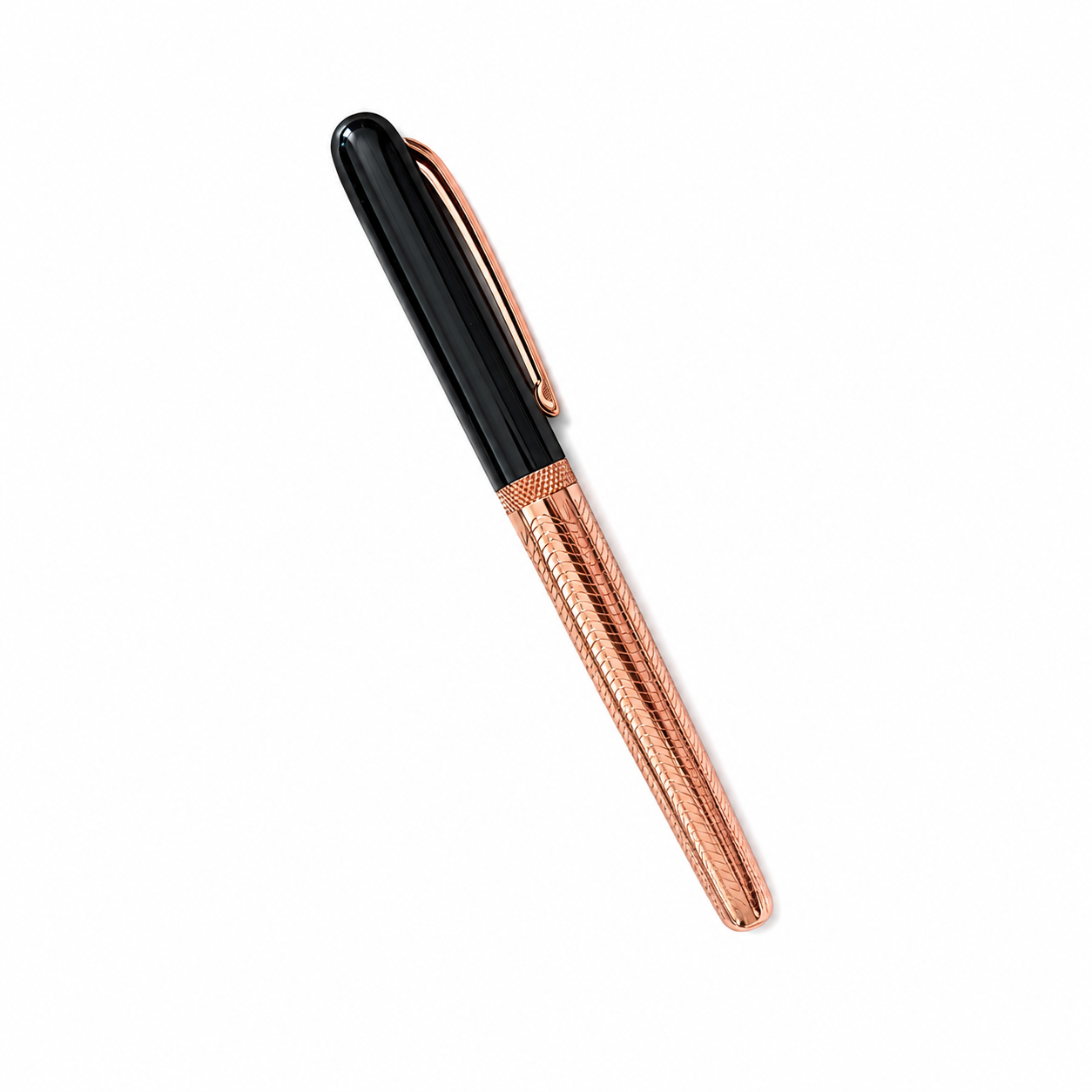 WALIV Copper Cap executive pen — rose-gold texture finish, studio photograph.