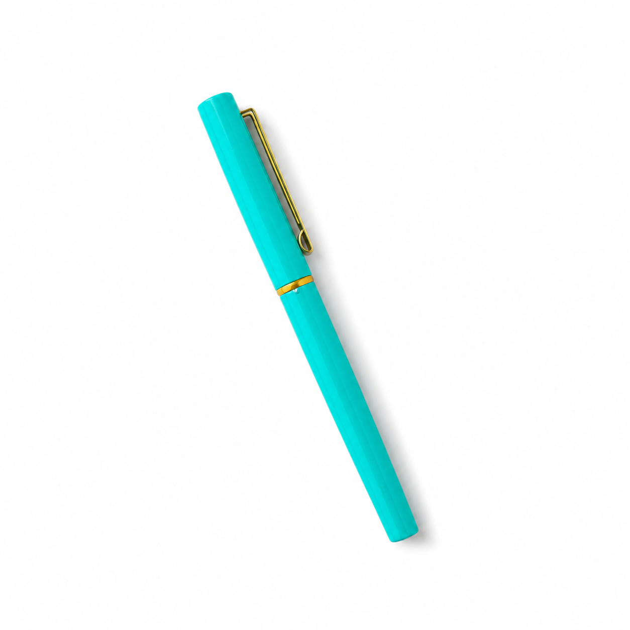 WALIV Lagoon Teal roller pen — teal & gold finish, studio photograph.